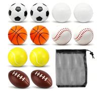 Pelota Antiestres 12 Piezas, Ser de Pelotas de Deporte con Bolsa de Almacenamiento, Incluye Mini Fútbol, Pelota de Tenis, Pelotas Rugby Antiestres, Tema Aniversario Bolas Deportivas