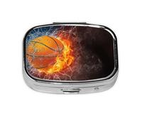 Pelota de baloncesto en fuego y agua, Pastillero cuadrado para bolsillo o monedero, pequeño contenedor de pastillas, organizador de pastillas de viaje