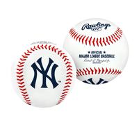 Pelota de béisbol oficial Rawlings MLB con logo de los New York Yankees, color blanco, ideal para coleccionistas y aficionados al béisbol.