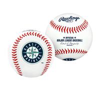 Pelota de béisbol oficial Rawlings MLB con logo del Seattle Mariners, color blanco, ideal para coleccionistas y aficionados.
