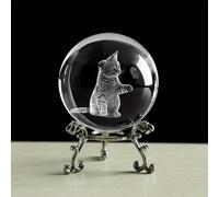 Pelota de cristal con tema de gato 3D con soporte - Elegante adorno de vidrio negro para amantes de , para decoración del hogar, y regalos, decoración de gatos