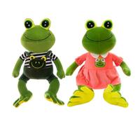 Pelota de Felpa de Rana Verde con Camiseta a Rayas, Adorable muñeco de Peluche y Animal de compañía, cojín Suave y abrazable para Adultos, decoración para Sala, Cama, estantería, Viaje, cumpleaños