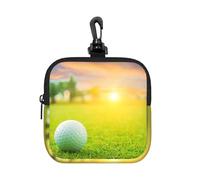 Pelota de Golf Verde Puesta de Sol Impresa,Bolsa de Almacenamiento Cuadrada con Cremallera, Monedero de Neopreno, Carteras pequeñas, Monedero pequeño, Monedero