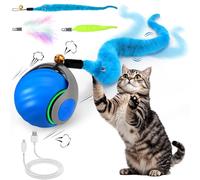 Pelota de juguete interactiva para gatos, juguetes rápidos para gatos de interior con cola de plumas para perseguir, estimulación en movimiento, juguete inteligente para enriquecimiento, juguetes