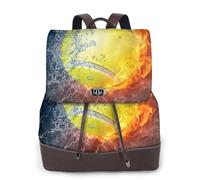 Pelota de tenis en fuego y agua,Mochila para mujer, impermeable, ligera, de piel sintética, moderna, para viajes.