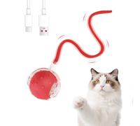 Pelota eléctrica para Gatos,Pelota Interactiva para Gatos,Modelado automático,Automatic 360° Rotating,Bola de Gato con Cuerda, para Gatos eléctrico con luz LED,Gorjeo,para Gatos（Rojo）