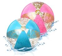 Pelota Hinchable, 2 PCS Glitter Pelota De Hinchable Beach, Transparente Pelotas De Playa Hinchable, Pelota de Playa Hinchable, Lentejuelas Bola Hinchable, para Playa Piscina Fiesta (Rosa+Azul)