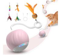 Pelota interactiva de juguetes para gatos, juguetes eléctricos automáticos para gatos de interior, luces LED y juguetes de cola de plumas con sonido activado y táctil, recargable por USB, modo de 2