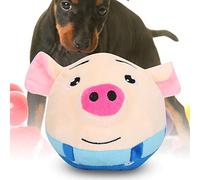 Pelota Que Rebota para Mascotas, Muñeco de Cerdo de Dibujos Animados, Interacción Eléctrica USB, Lavable, Canta, Cerdo Que Rebota Lindo con Ropa Azul (Cerdo Saltando con Ropa Azul)
