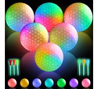 Pelotas de golf LED luminosas con 7 colores, 6 pelotas de golf de noche Light Up con tees, LED brilla en la oscuridad, pelotas de golf para entrenamiento nocturno y tiro de larga distancia