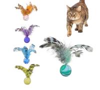 Pelotas peludas para gatos, diseño de plumas, pelota hinchable interactiva, juguetes coloridos y divertidos para la dentición de mascotas para aliviar el aburrimiento, perro