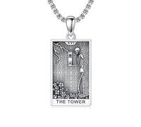 PELOVNY Collar con tarjeta de tarot de plata de ley 925, collar de esqueleto con el sol, la luna, la estrella, la fuerza, los amantes de la muerte, diablo, loco, tarot, joyería de Navidad, regalos de