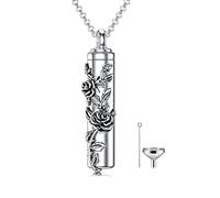 PELOVNY Collar de cremación con barra de rosas S925 de plata esterlina proceso de oxidación flor urna collar para cenizas para mujeres joyería conmemorativa, Metal, No