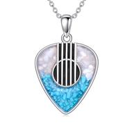 PELOVNY Collar de plata de ley 925 con diseño de púa de guitarra, colgante de signo de la paz, joyería musical, regalos para mujeres y hombres, amantes de la música, músicos, Plata esterlina, No es