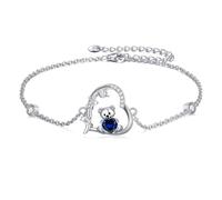 PELOVNY Pulsera de plata de ley 925 con oso de peluche/vaca de las tierras altas, pulseras de piedra natal de oso/vaca, regalos de joyería para mujeres, mamá, hija, esposa, normal, Metal, Sin piedra