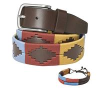 PELPE - Cinturón argentino de piel, con pulsera de hilo y cuero a juego. Cinturón bordado sobre cuero, para hombre y mujer. Cinturones argentinos Polo.