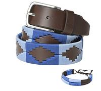 PELPE - Cinturón argentino de piel, con pulsera de hilo y cuero a juego. Cinturón bordado sobre cuero, para hombre y mujer. Cinturones argentinos Polo.