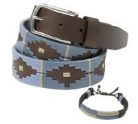 PELPE - Cinturón argentino de piel, con pulsera de hilo y cuero a juego. Cinturón bordado sobre cuero, para hombre y mujer. Cinturones argentinos Polo.