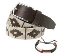 PELPE - Cinturón argentino de piel, con pulsera de hilo y cuero a juego. Cinturón bordado sobre cuero, para hombre y mujer. Cinturones argentinos Polo.