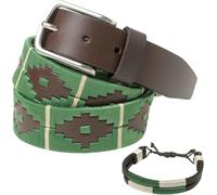 PELPE - Cinturón argentino de piel, con pulsera de hilo y cuero a juego. Cinturón bordado sobre cuero, para hombre y mujer. Cinturones argentinos Polo.
