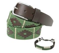 PELPE - Cinturón argentino de piel, con pulsera de hilo y cuero a juego. Cinturón bordado sobre cuero, para hombre y mujer. Cinturones argentinos Polo.