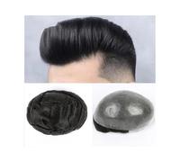 Peluca, 100 % pelo humano puro, prótesis, piel fina, toupet para hombres, lazo en V invisible, piel alrededor del cabello, sistema de reemplazo transparente, pelo de tupé (rubio beige, 6 x 8)