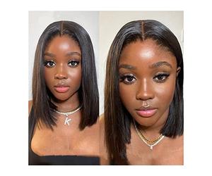 Peluca 8-14 Pulgadas Corto Bob Peluca De Encaje Recto Marrón Medio Encaje 4X4 Cierre De Encaje Pelucas De Cabello Humano Brasileño Hueso Recto Pelucas De Cabello Humano Para Mujeres Pelucas Grises Pa