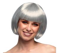 Peluca adulto Gigi Glamour,Peluca Corta de Pelo Bob Color Gris Fiesta Disco Peluca atractiva de Bob con flequillo recto,Peluca de cabaret, Peluca blanca increíblemente realista y de inmejorable