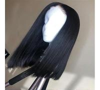 Peluca Africana Para Mujeres Con Cabello Medio Largo, Moda Europea Y Americana, Cabeza Bobo, Flequillo Con Raya Al Medio, Cabello De Clavícula, Tocado De Peluca Negra