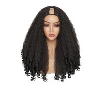 Peluca afro con parte en V, rizada y rizada for mujeres negras, for usar sin pegamento con rizos únicos y elásticos en el extremo, sintética, sin dejar afuera, con clip.