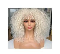 Peluca afro corta con flequillo for mujeres negras, sintética, rizada, de los años 70, 180 g, densidad 180(Blonde)