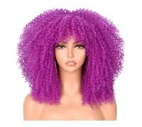 Peluca afro corta con flequillo for mujeres negras, sintética, rizada, de los años 70, 180 g, densidad 180 Adorno de pelo para mujer(Light Purple)