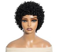 Peluca afro corta con rizos rizados para mujeres negras, cabello humano, onda profunda, Pixie, peluca sin cola agrega volumen al cabello (negro)