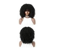 Peluca afro corta y rizada de 30 cm con flequillo for mujeres negras, peluca de pelo rizado, peluca sintética afro completa. Wiglets(Black)
