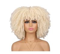 Peluca afro de los años 70 y 80 para mujeres negras, peluca sintética corta rizada con flequillo para el look diario de fiesta, añade volumen al cabello (amarillo)