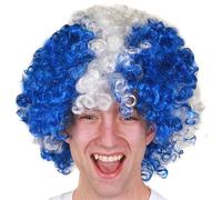 Peluca afro escocesa, color blanco y azul, perfecta para eventos escoceses u otras ocasiones, paquete de 24