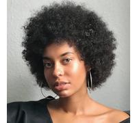 Peluca afro - Peluca corta de cabello humano rizado, sin pegamento y lista para usar, perfecta para cosplay de los años 70 y uso diario, 1B