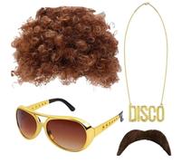 Peluca afro - Peluca de disfraz hippie funky con gafas de sol | Collar con bigote, accesorio de retro para temas de los años 50, 60 y 70, disfraces, disfraces, diversión y discoteca re