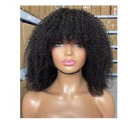 Peluca afro rizada con flequillo de 200 densidades, pelo humano virgen brasileño, color natural, 35,56 cm, añade volumen al cabello