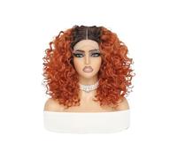 Peluca afro rizada corta de 16 pulgadas, 13 x 4 x 1 pulgada, peluca sintética con encaje frontal for mujer Wiglets(Brownish red)