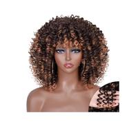 Peluca afro rizada de 14 pulgadas con flecos para mujeres negras, pelucas sintéticas, sin pegamento, para fiestas diarias, añade volumen al cabello (2-30)