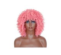 Peluca afro rizada de 14 pulgadas con flequillo for mujeres negras, sintética, sin pegamento, for fiestas diarias. Wiglets(Pink)