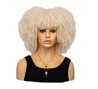 Peluca Afro Rizada de Moda Peluca Sintética Corta Completa Peluca de Mujer para Uso Diario, Fiesta y Cosplay (Oro Claro)