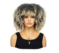 Peluca Afro Rizada de Moda Peluca Sintética Corta Completa Peluca de Mujer para Uso Diario, Fiesta y Cosplay (Oro Claro Gradual)