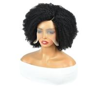 Peluca afro rizada de pelo humano con parte lateral, 13 x 4 x 1, peluca frontal de encaje para mujer, 180 densidad, color negro natural, añade volumen al cabello (14 pulgadas)