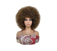 Peluca afro suave de estilo de los años 70 para mujeres, peluca rizada con flequillo, pelo sintético para uso diario en fiestas, añade volumen al cabello (marrón)