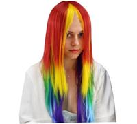 Peluca arcoíris, gorro para el cabello Peluca de cosplay larga y recta con cola de caballo Pelucas de cabello Rainbow Dash 27.5 Pelucas sintéticas rectas para cosplay de anime.
