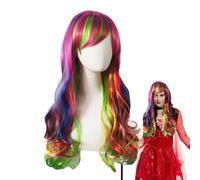 Peluca Arcoíris- Peluca Colorida De Fibra PET De 65 Cm | Pelucaa De Fiesta Multicolor Rizada Ondulada | Pelucaa Sintética Vibrante Resistente Al Calor Para Disfraz De Cosplay, Halloween Y Fiestas