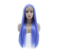 Peluca azul claro para mujer, encaje largo recto natural de 13 x 4 HD, pelucas sintéticas sin cola para uso diario Agrega volumen al cabello (50 cm)