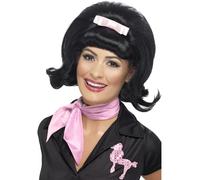 Peluca Beehive Flicked Negra De Los Años 50 Para Damas Con Diadema De Fiesta